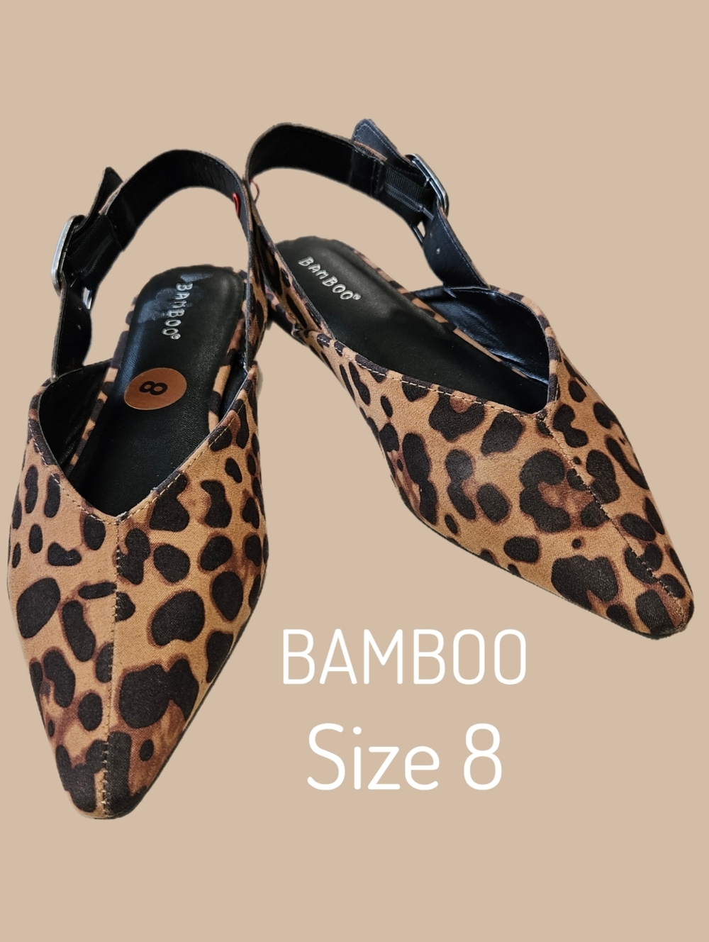 BAMBOO Sling-Back Brown Lepard Print Fashion Forward Pointy Flats Size 8